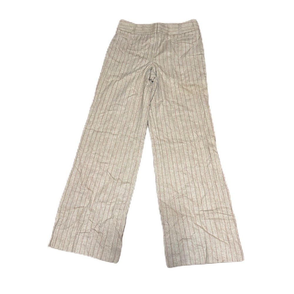 Loft Wool Beige Pinstripe Wide-Leg Pants Sz 2 Vintage Y2K 90s Tan Work Career